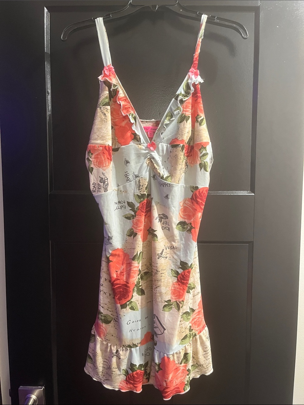 Betsey Johnson Floral Rose Print Slip Dress - Coral, Green, Cream